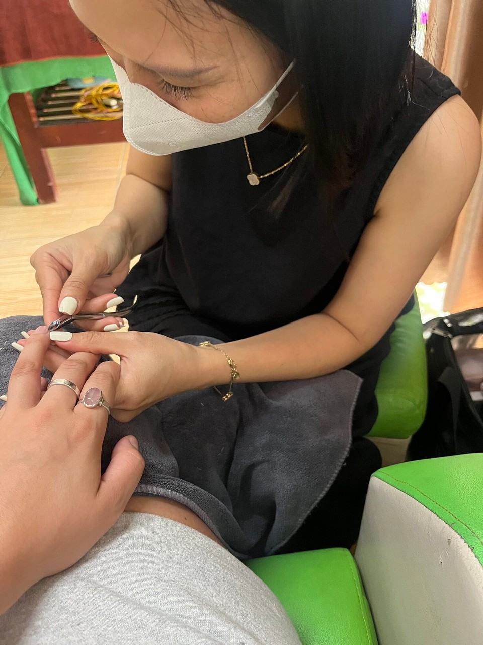 Vietnam - Hoi An - Everyone crashed in the dorm so I went out to get my nails and toes down. She did a really good job and they bought me out snacks and drinks 