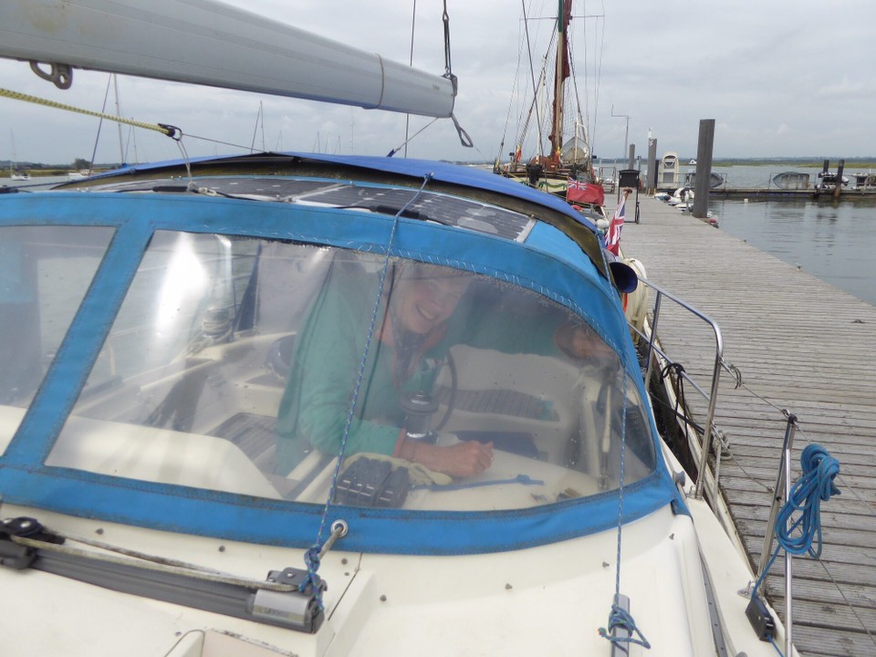 United Kingdom - Chelmsford - Typically I had taken the sail repair sewing kit off the boat, but steel wire, used as a thread, has done the job of ‘sewing’ the window back in. A neck and back aching job!