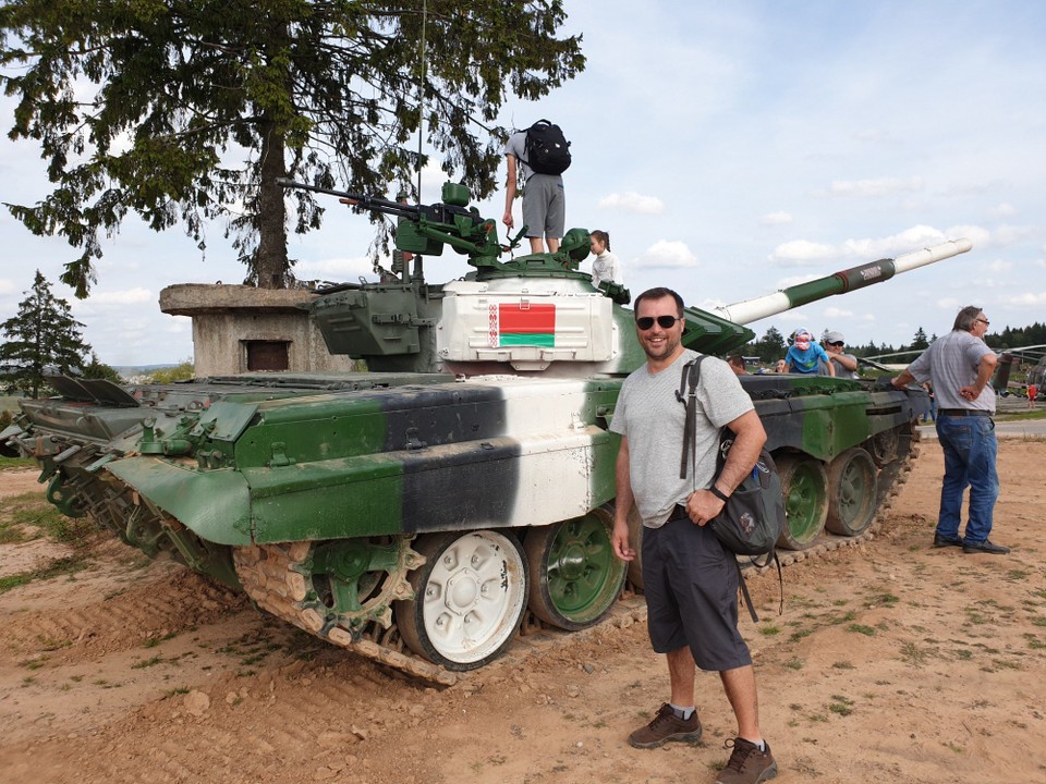 Belarus - Minsk - Luke by the T72 Tank - at this stage we didn't know it was a working tank (note the people climbing it)