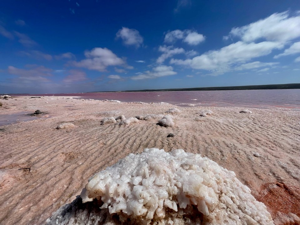 Australien - Yallabatharra - Ein See, der durch eine Alge in ein knalliges Pink gefärbt wird.