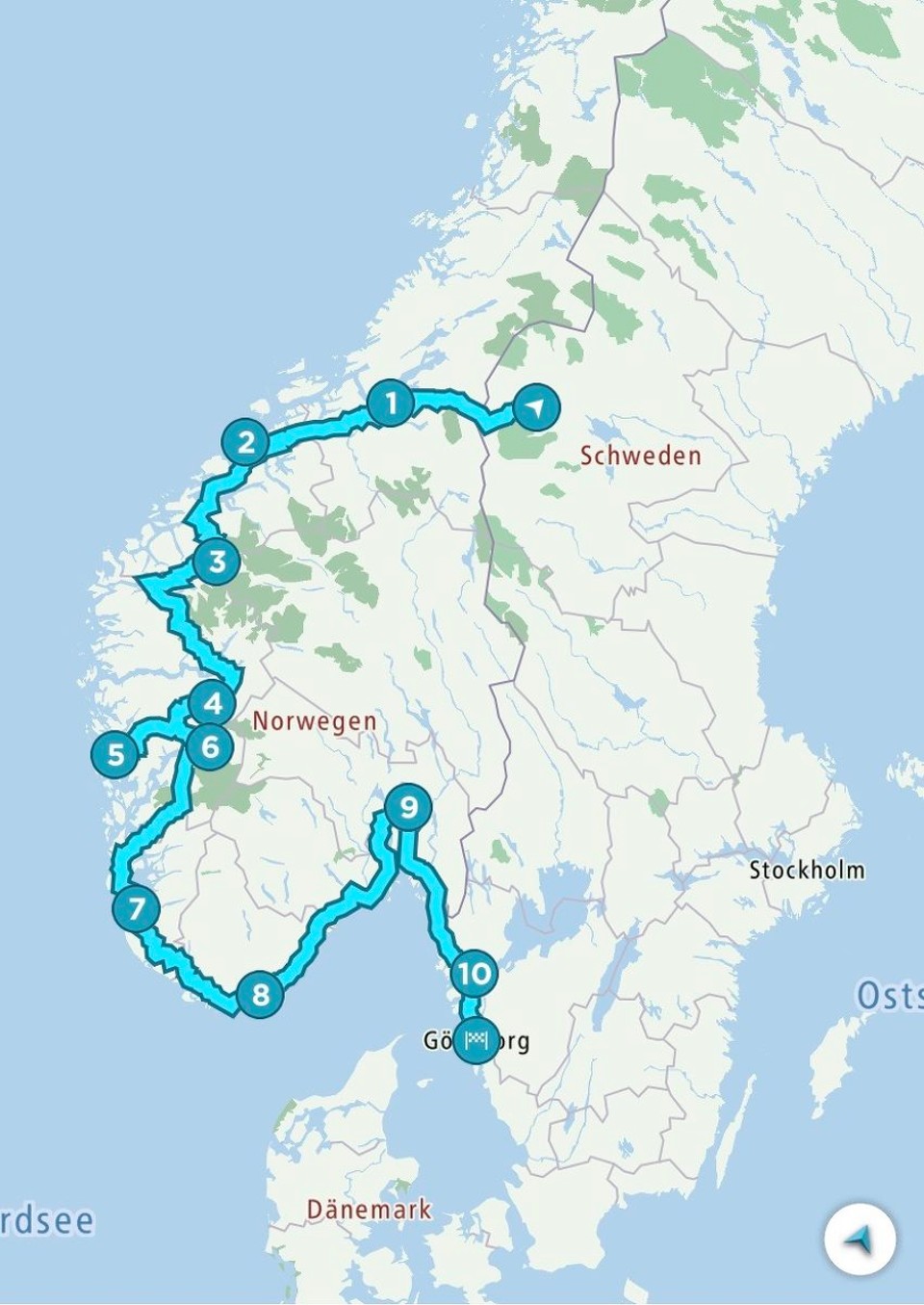 Schweiz - Oberägeri - und die ungefähre Route in Norwegen