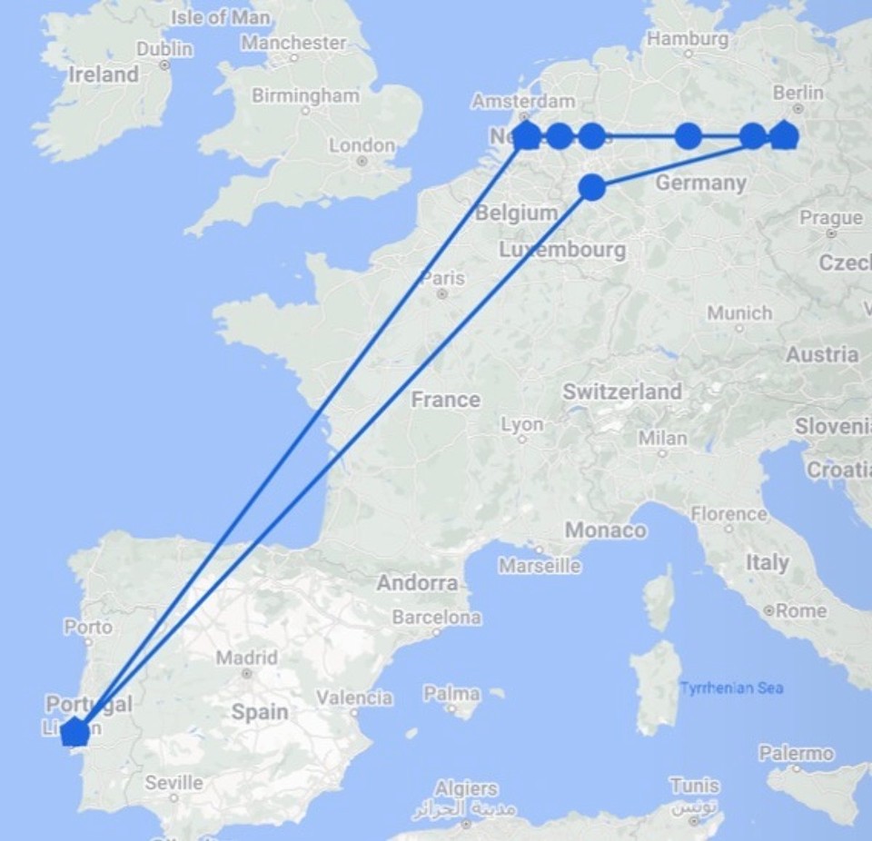 Deutschland - Brandenburg an der Havel - Brandenburg- Amsterdam- Lissabon - Köln - Brandenburg 