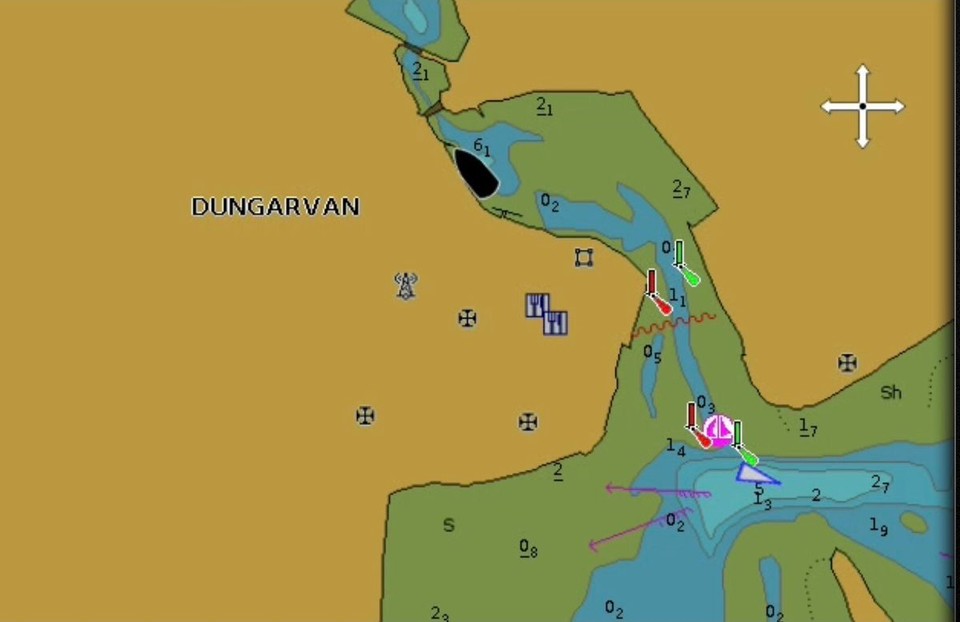 Ireland - Dungarvan - A shot of the chart plotter showing the depths.