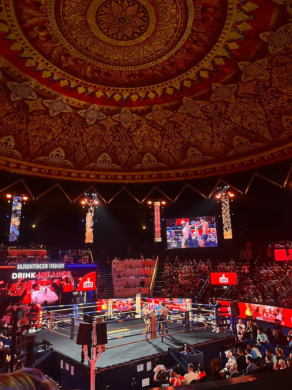 Thailand - Bangkok - Booked to watch the Muay Thai at the oldest stadium in Thailand and it was so good! Alyssa and I went with Dan and Josh who we met on hostel world a few days before. Really good fun 