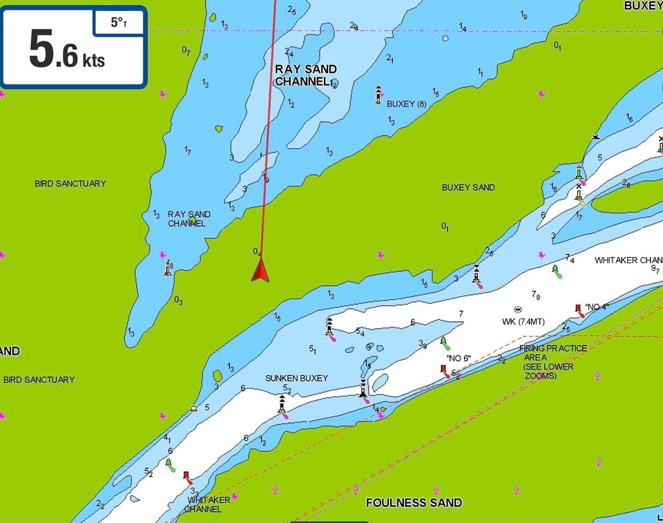 United Kingdom - Burnham-On-Crouch - Crossing, we had more depth than expected. On the charts, it looks like land.