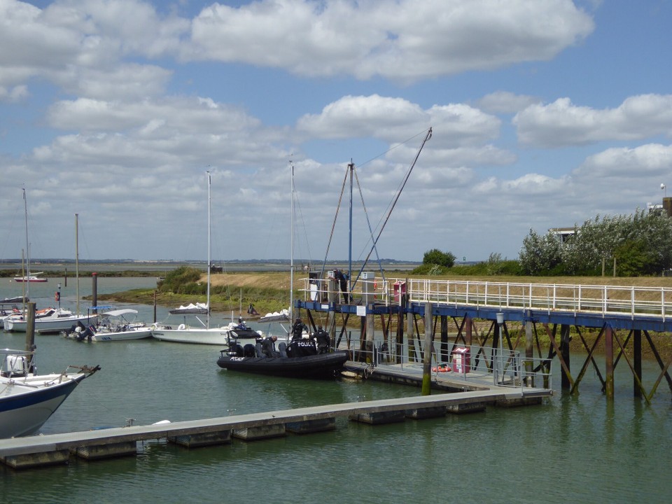 United Kingdom - Southminster - The fuel pontoon is ideal for the Police rib - can’t believe the Harbour Master thought we’d fit!