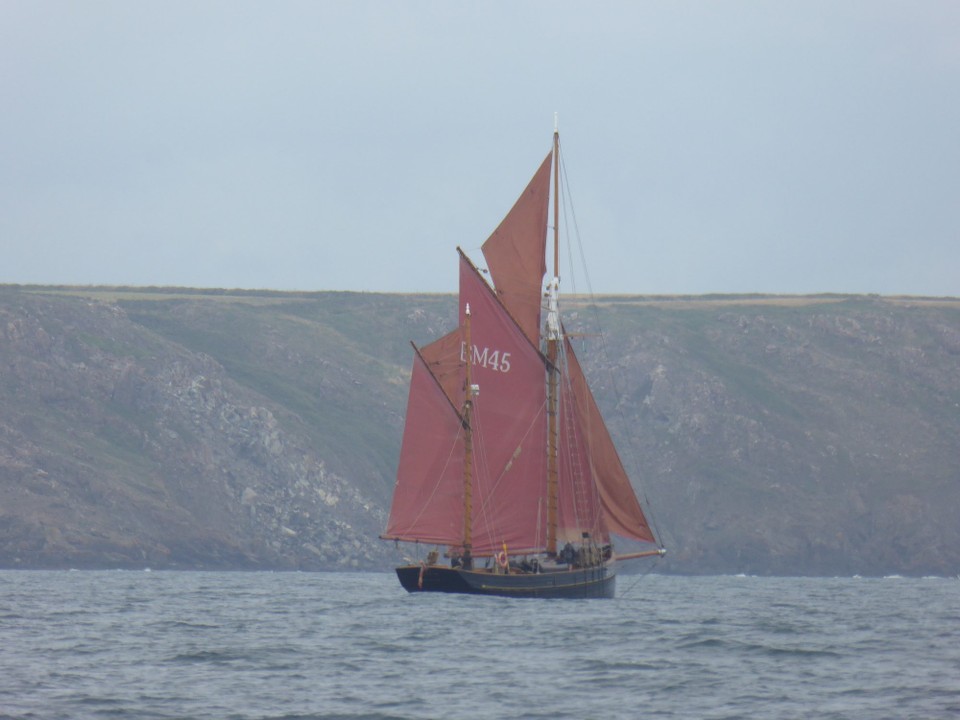 United Kingdom - Falmouth - Pilgrim of Brixham is now used for cruises out of Falmouth, often to Scilly. Probably heading to port early because the forecast gale. The winds were so light we couldn’t sail, but because of its sail configuration, BM45 was able to tack very slowly down wind. 
