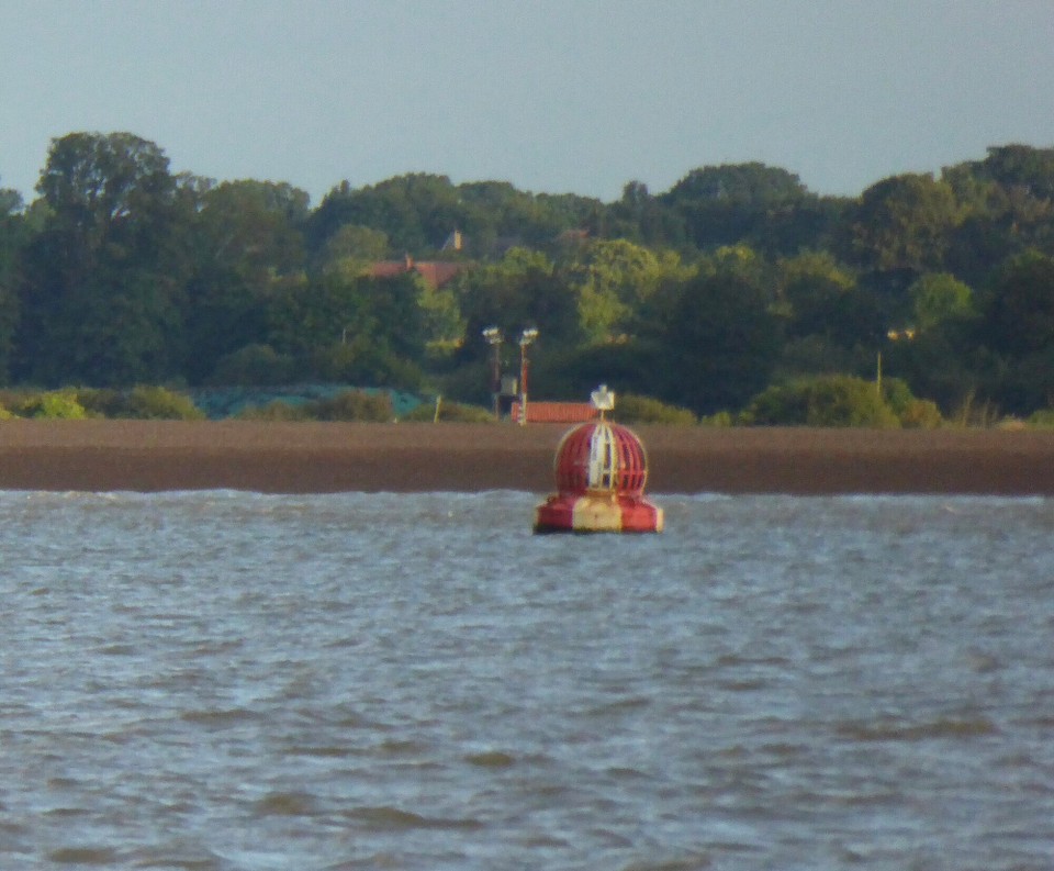United Kingdom - Southwold - The safe water mark at the entrance to the River Ore which runs alongside a 10 mile-long shingle spit known as Orfordness. A bell tolls within the mark to help sailors navigate in poor visibility, but it often sounds ominous as you head towards the beach before turning sharply into the river.