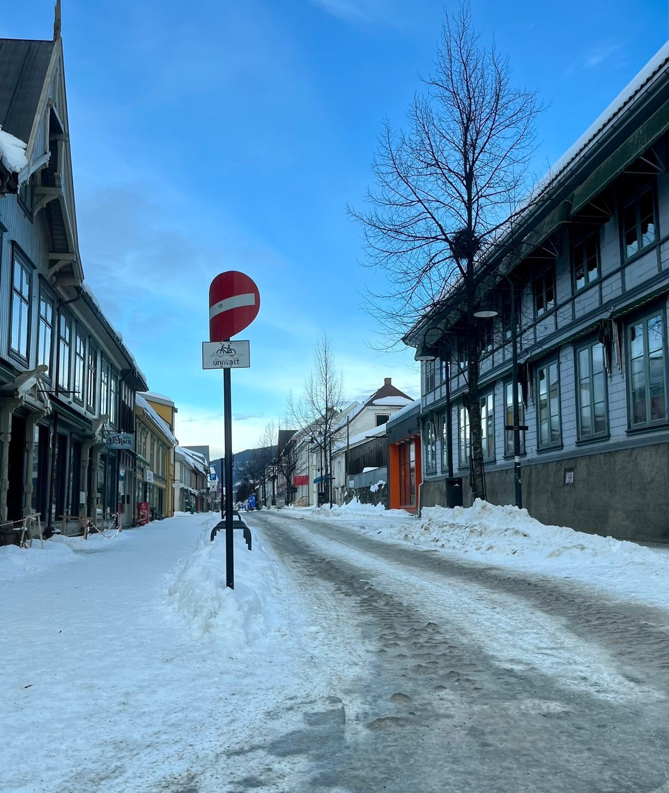 Norwegen - Oslo - Schachbrettartig angeordnete Strassen, d.h. grad ufe & grad abe. Mit Eis und Verkehr nicht ganz einfach. Darum immer schön Abstand halten. 