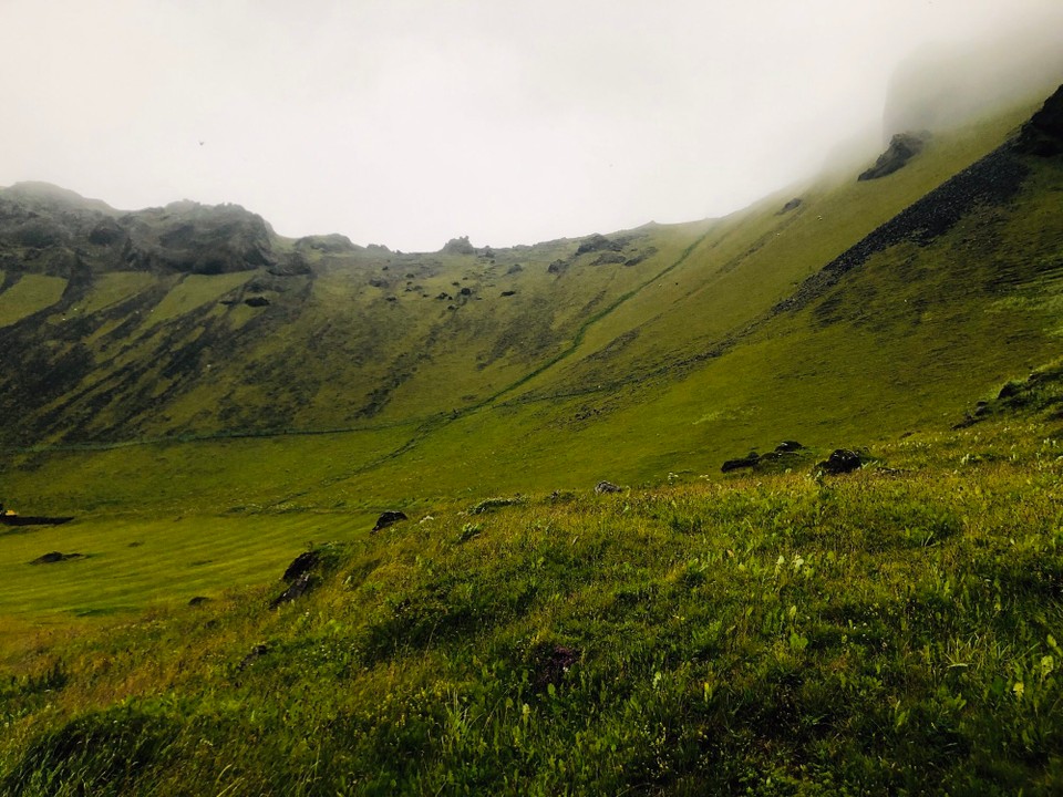 Island - Vestmannaeyjar - Früh morgens wache ich auf und erkunde kurz die Umgebung. Toll hier! Gestern Nacht haben wir uns nur noch schnell ein Plätzchen gesucht und sind dann sofort schlafen gegangen. Jetzt leg ich mich aber wieder hin und schlafe noch ein wenig. Wir haben heute genug Zeit.