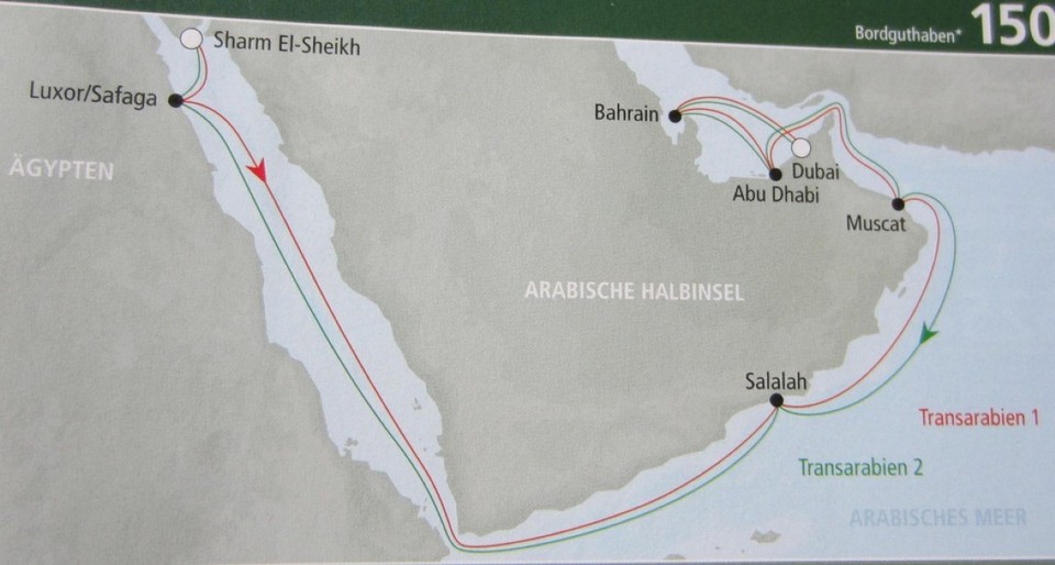 Ägypten - Scharm El-Scheich - Rote Markierung:  unsere Reiseroute 