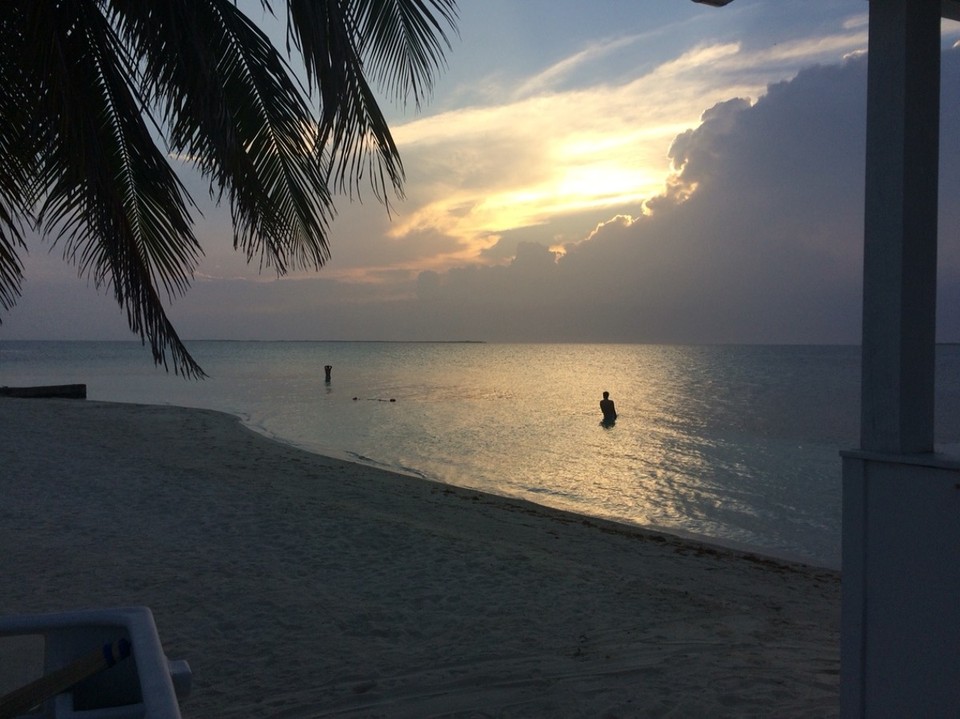 Belize - Rendezvous Island - Ein paar nutzten den lauen Abend zum Schwimmen...