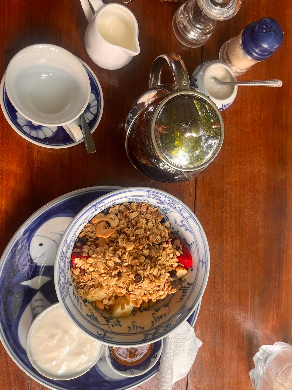 Cambodia - Preah Sihanouk - I had muesli with fruit and yoghurt and an English breakfast tea :) 
There were also so cute doggos here too