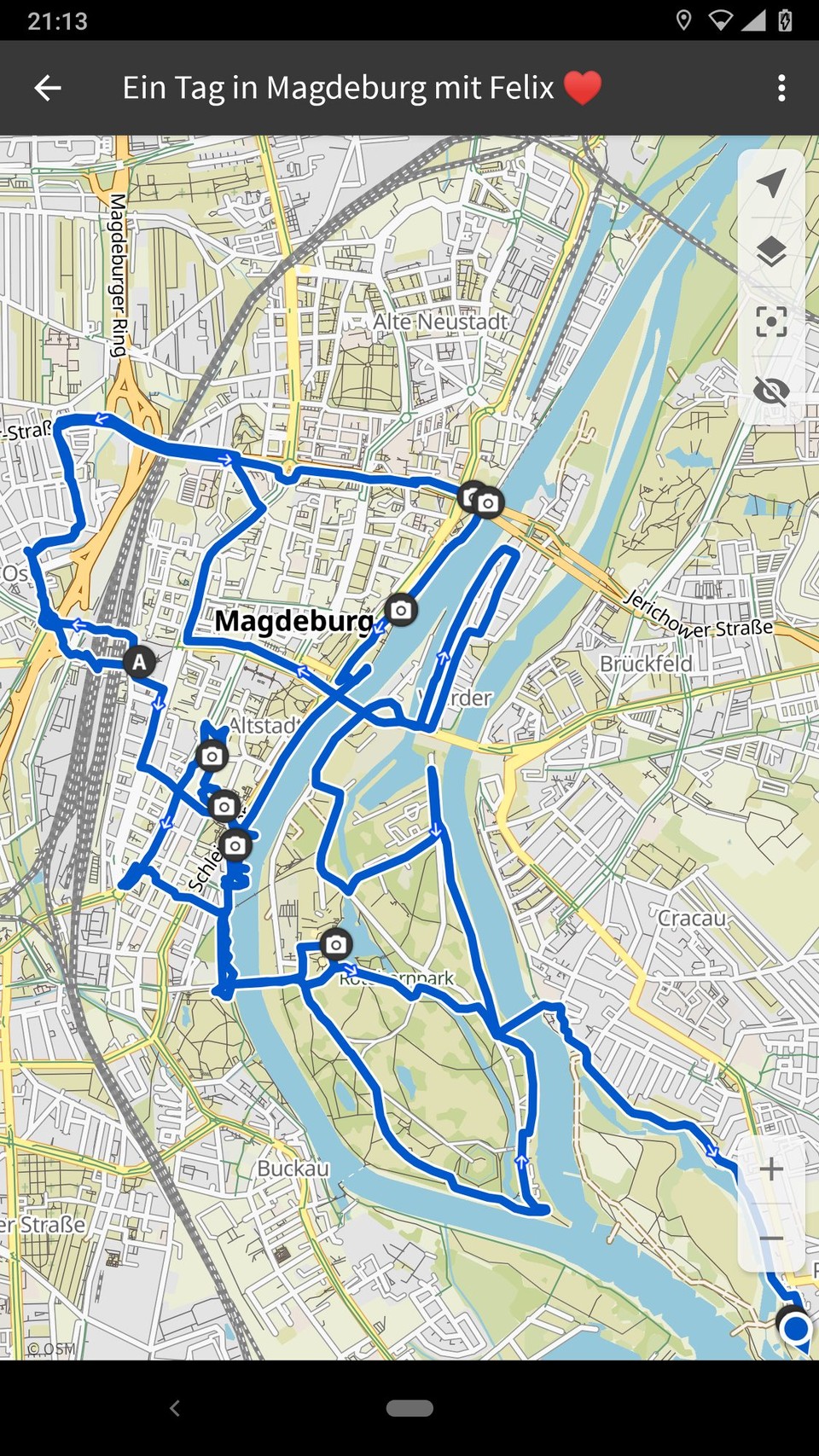 Deutschland - Magdeburg - Und - übrigens - wenn ich sage, kreuz und quer, dann meine ich kreuz und quer 😂🙈. Das ist die Komoot-Aufzeichnung. Am Ende waren es mit hin und zurück Hotel wieder knapp 40 km.
Morgen geht's nach Dessau. Keine große Strecke, aber das ist in Hinblick auf die Wetteraussichten gut so.