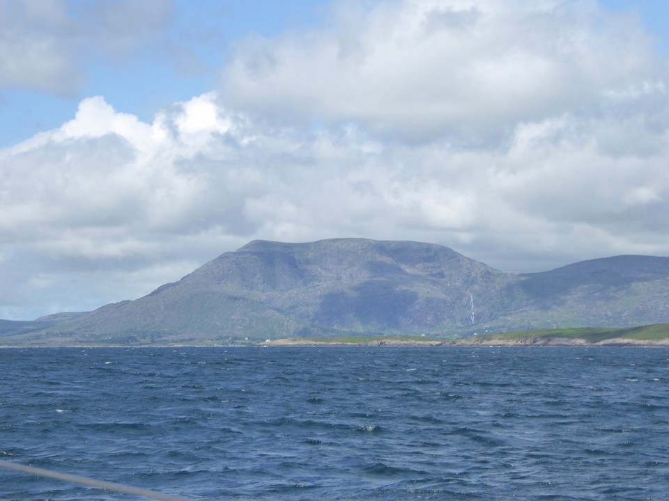 Ireland -  - Hungry Hill, which now has a waterfall after all the rain. Our good sail soon became one on rough seas and gusty winds.