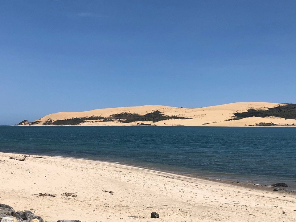 Neuseeland - Kaihu - Am North Head gegenüber Opononi wird Sand Tobogganig - Sandrodeln - angeboten. 