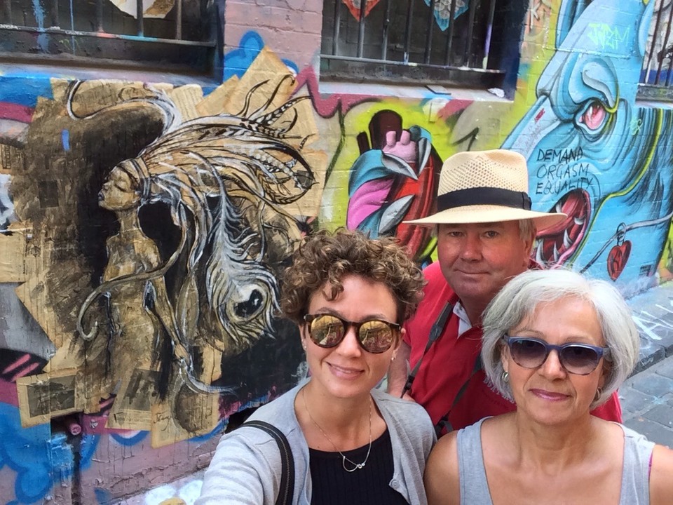 Australia - St Kilda Road - Selfie time. With Hosier Lane equality words in the background. 