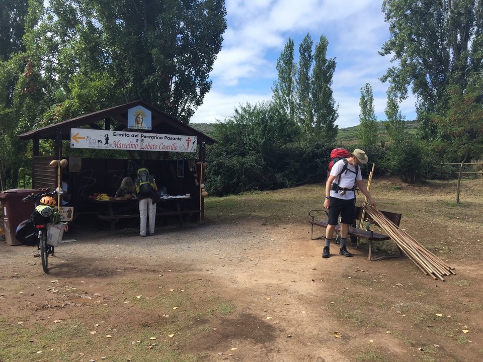 Spain - Navarrete - Typical stall with items for Camino pilgrims. 