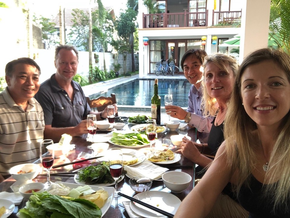 Vietnam - Hoi An - Dinner with new friends at our hotel, the owners did a cookery class for free...