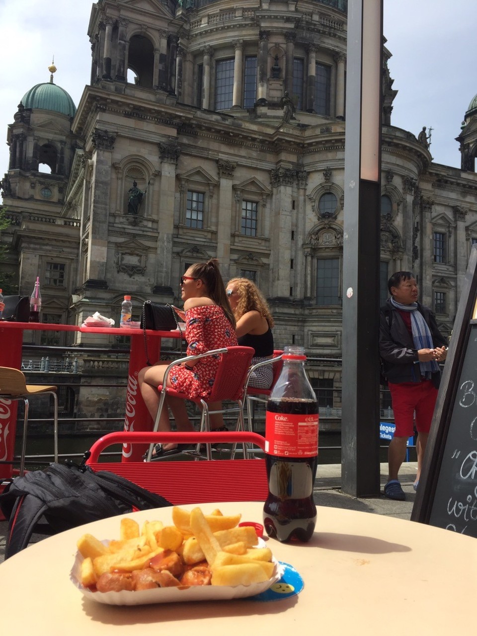 Germany - Berlin - Lunch was behind the Berliner Dom and no longer on Museuminsel.
This is photo of the lunch and location-not the girls!!😈
Lunch was a Berlin classic-currywurst.