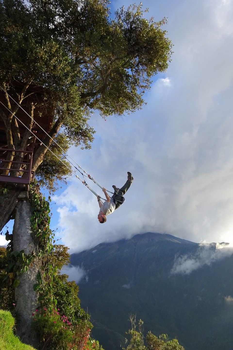 Ecuador - Banos - Luke on the "swing at the end of the world"