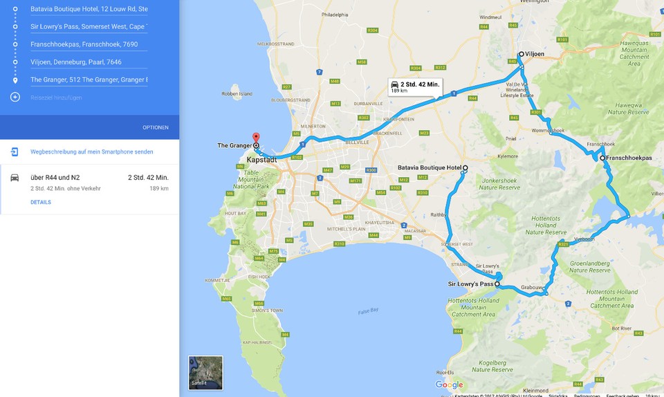 Südafrika - Franschhoek - Unsere Route