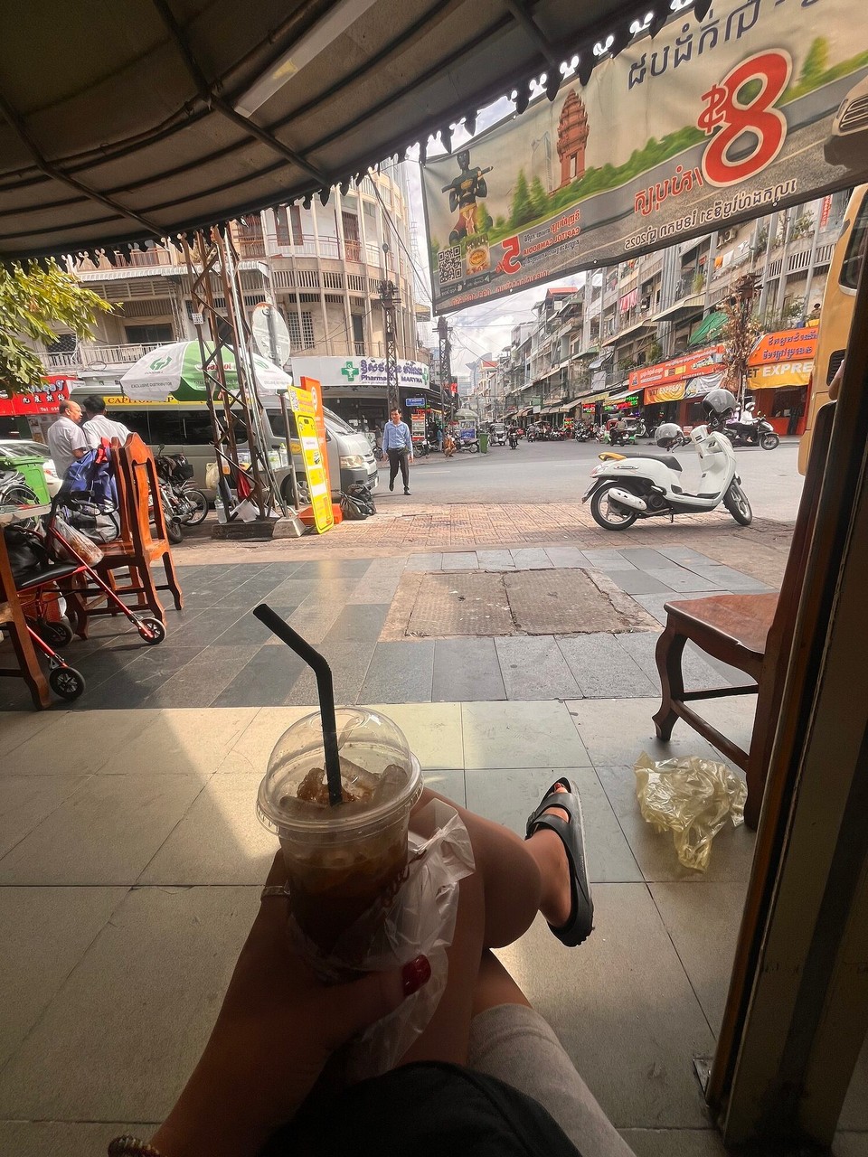 Cambodia - Kampot - Travel morning to Kampot 
Roadside coffee to start the day and then in the van for 4 hours. Luckily I got the front seat and the driver was really friendly too 