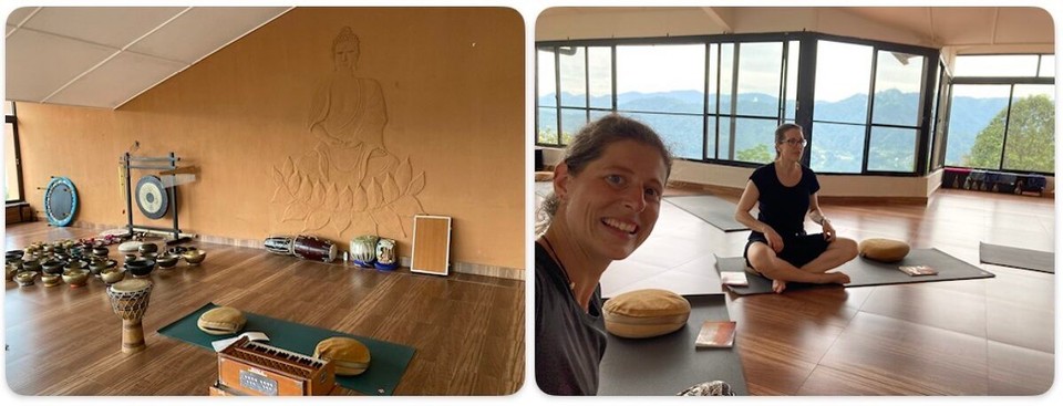 Nepal - Pokhara - Mit Madeleine schau ich mir ein Yoga Retreat an und wir dürfen an einem sogenannten Chanting (Singen) teilnehmen