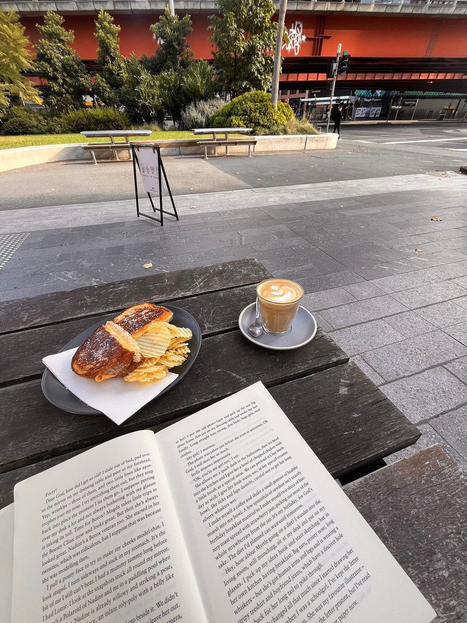 Australia - Melbourne - Lunch and some reading before checking into the hostel 
Hostel isn’t great but it’ll do for now