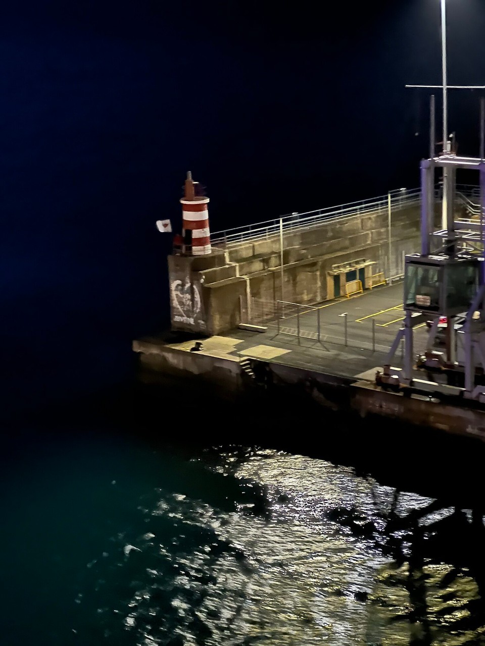 Portugal - Funchal - Ignacio begrüßt jedes Aidaschiff, das in Funchal anlegt. In der Dunkelheit sieht man seine weiße Fahne mit dem Kussmund. 