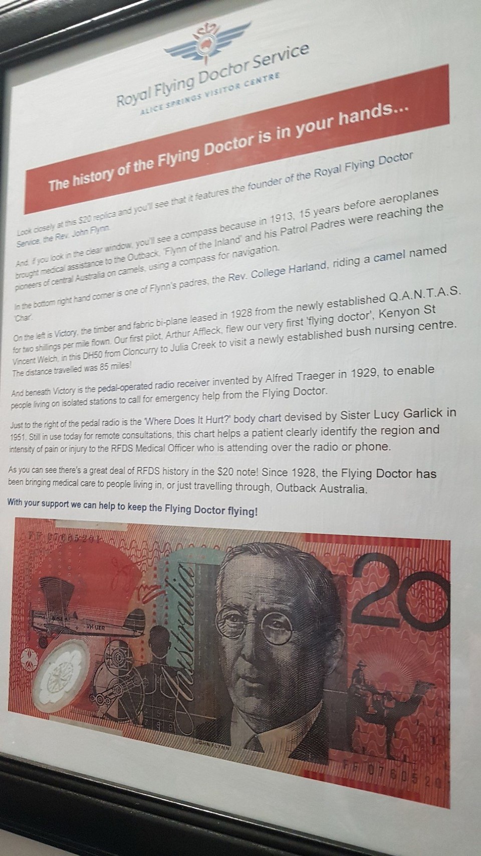 Australien - Alice Springs - Der Gründer John Flynn ist auf dem 20 Dollarschein zu sehen.