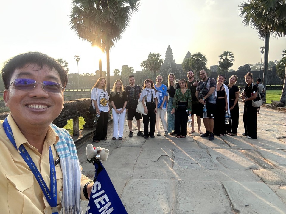 Cambodia - Siem Reap - Our group and tour guide John 