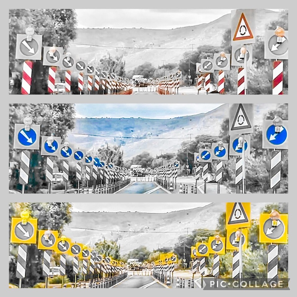 Griechenland -  - Immer alles ein bisschen anders als zu Hause… sonst eher übersichtlich in der Beschilderung, aber in Baustellen krasser Overload. 