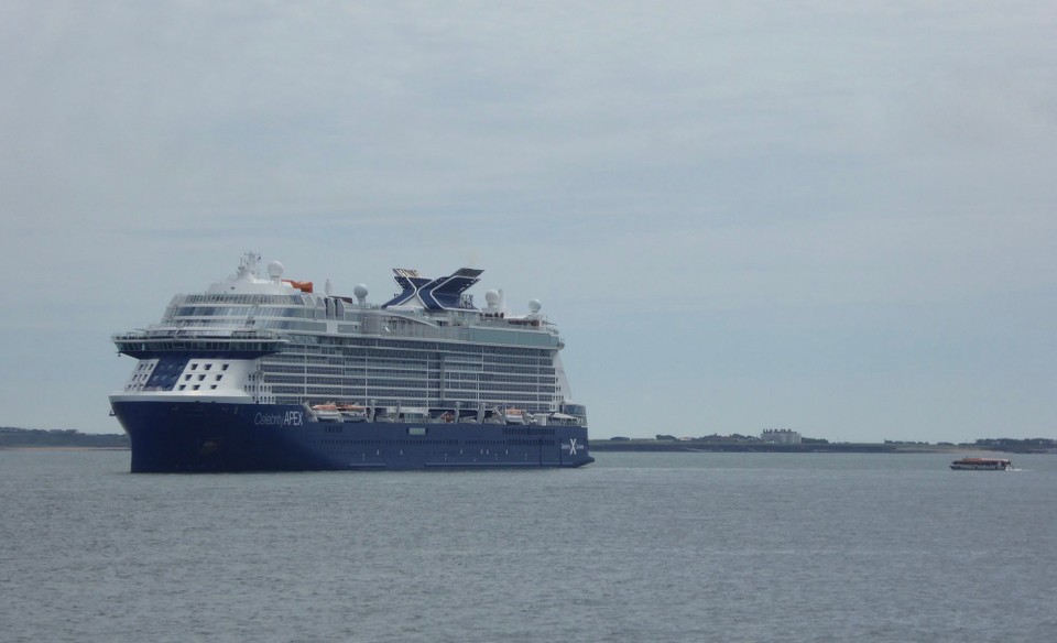 Ireland - Dunmore East - Overnight a cruise ship came in and anchored outside the harbour.