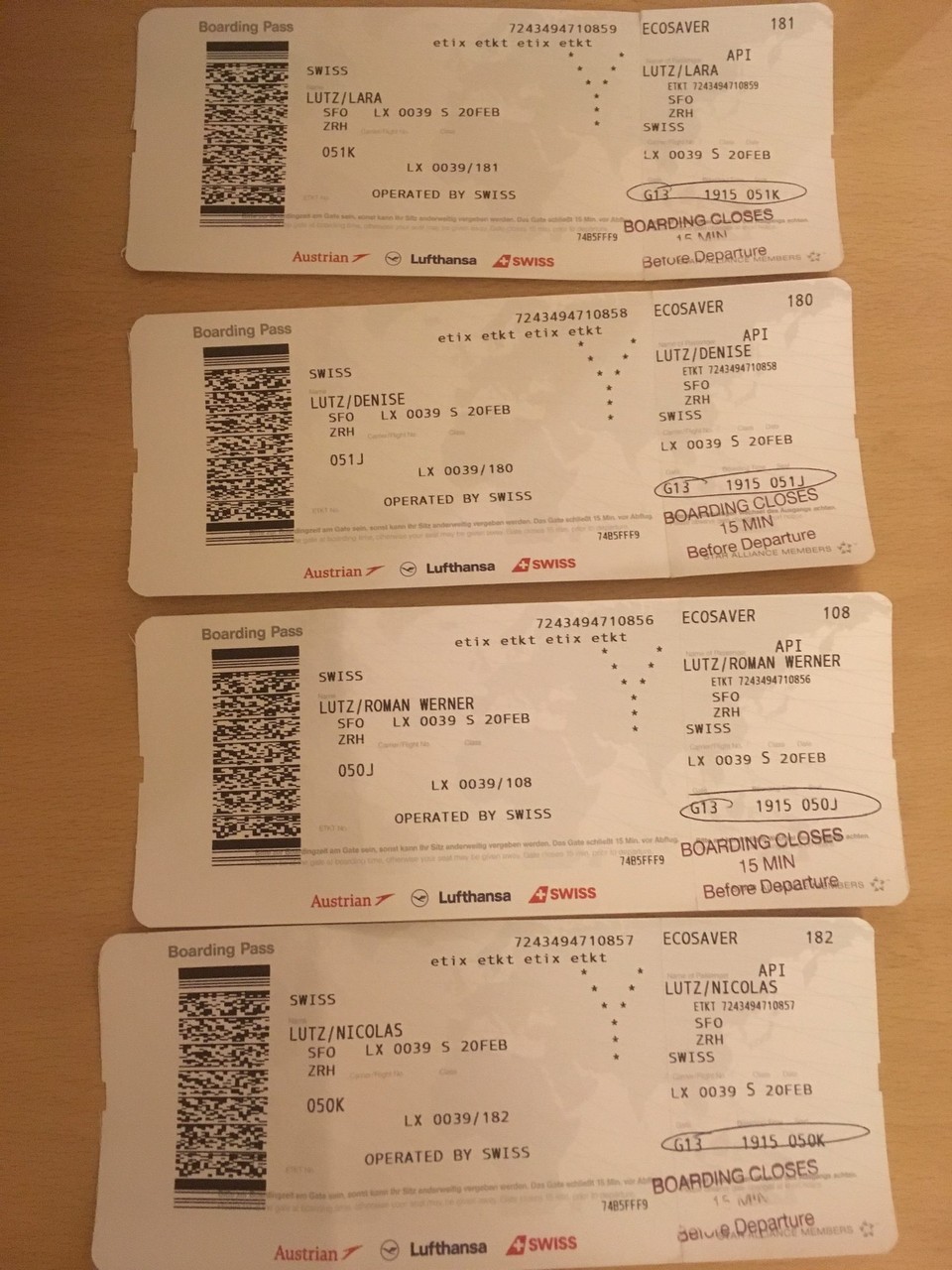 Vereinigte Staaten - San Francisco - Unsere Tickets. Die Frauen sitzen vorne.