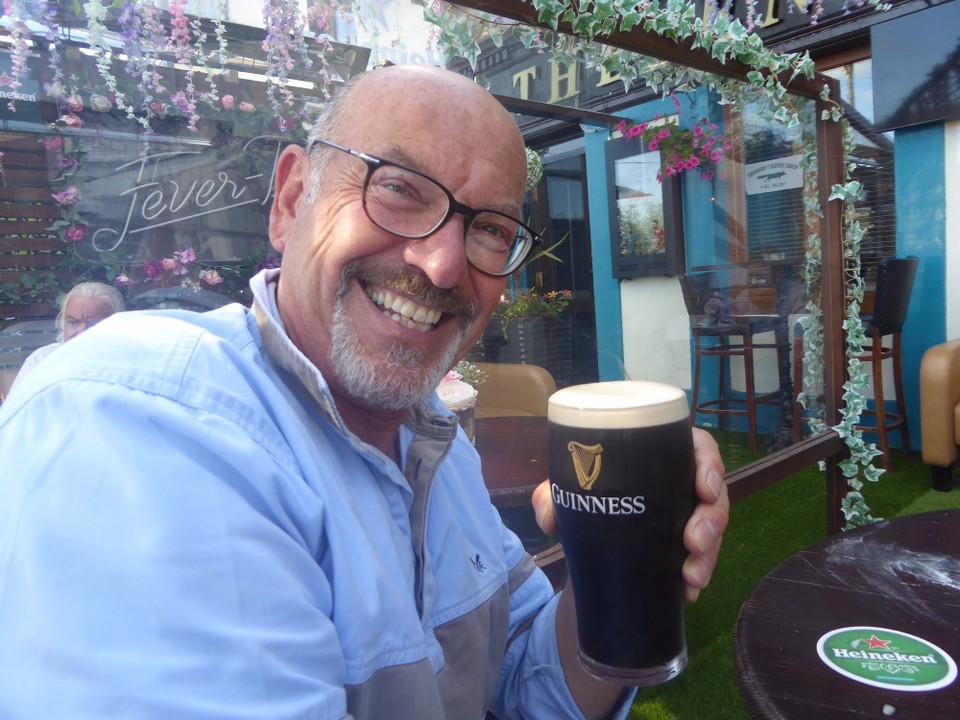 Ireland - Monkstown - Kevin reunited with a Guinness at The Ensign Bar on the front. This was after some discussion with the barmaid and tasting of other stouts, including Murphy’s Island Edge, as this is brewed in Cork.