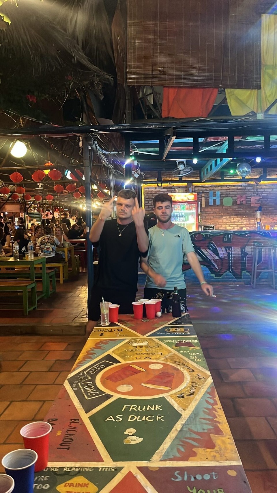 Vietnam - Phan Thiet - We then played pool and beer pong with the boys. I got chatting to 2 German boys and then played more shuffle with them and an American guy 