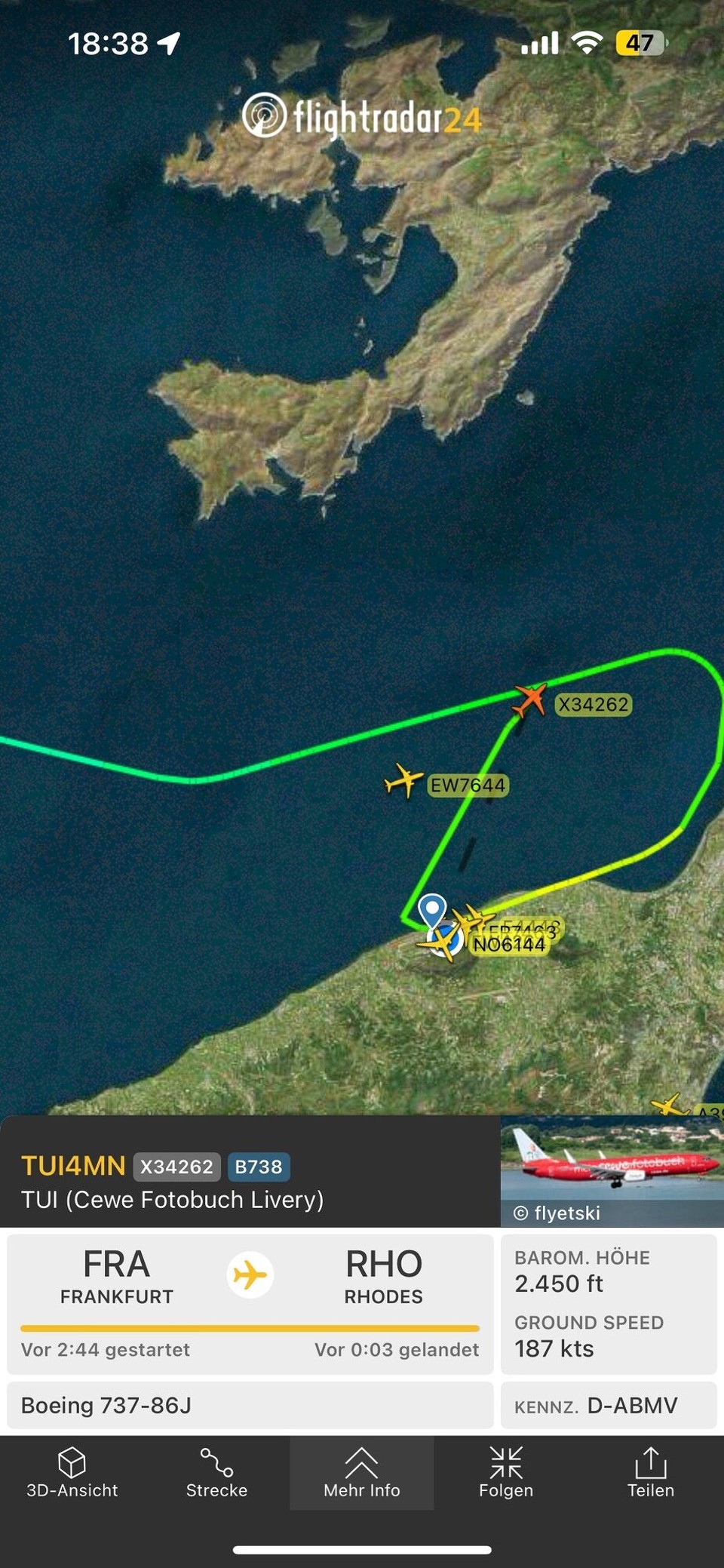 Griechenland - Paradeisi - Und da freut man sich, dass das Flugzeug kommt, mit dem man gleich weiterfliegen wird, doch dann startet es einfach so durch.