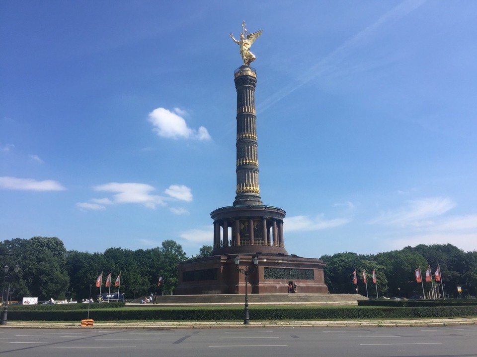 Germany - Berlin - The 59m-high gilded column commemorates victory in the Prussian-Danish war and sits within a large 5 way roundabout inside the Tiergarten. The 8.3m bronze statue of Victoria was added to recognise the Austro-Prussian and Franco-Prussian War victories.