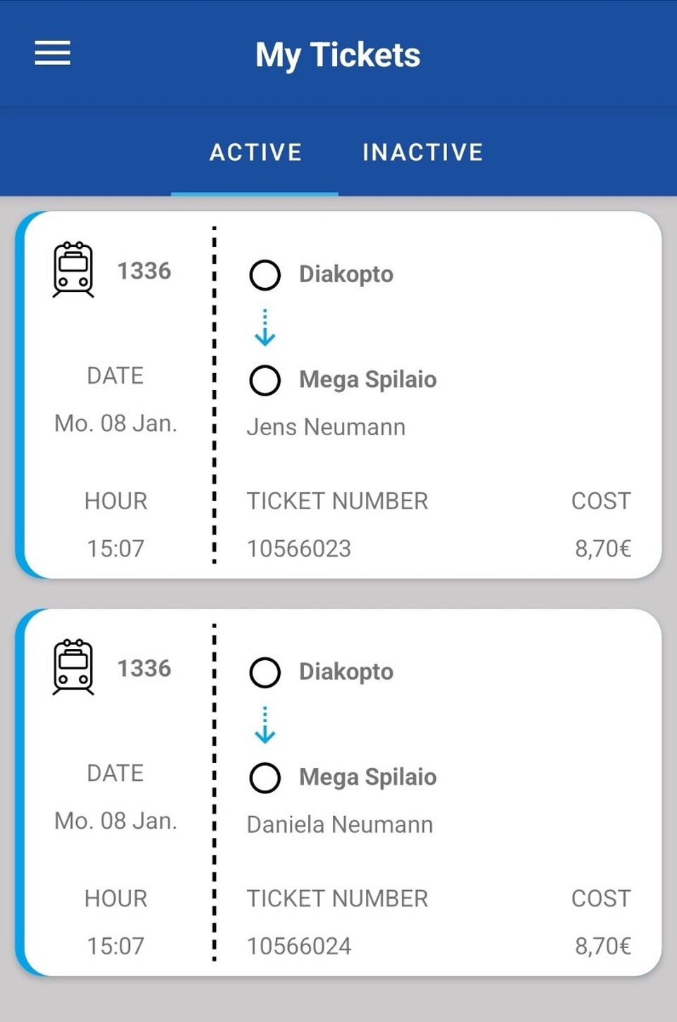 Griechenland - Diakopto - Tickets für die Rückfahrt