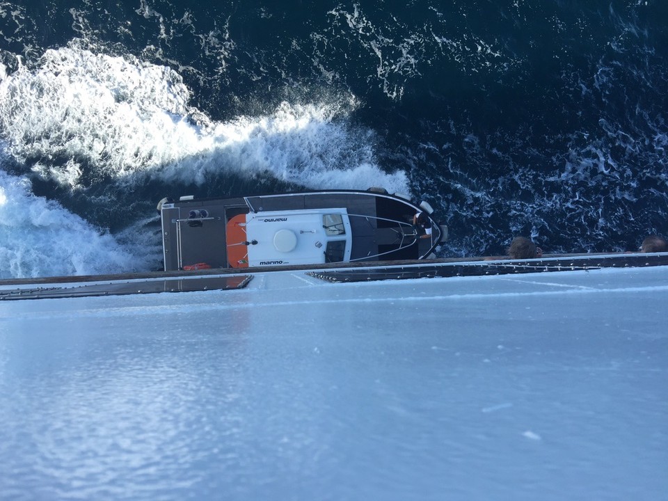  - Italy, Oblia, Sardinia - Pilot jumping off our ship onto the pilot boat. 