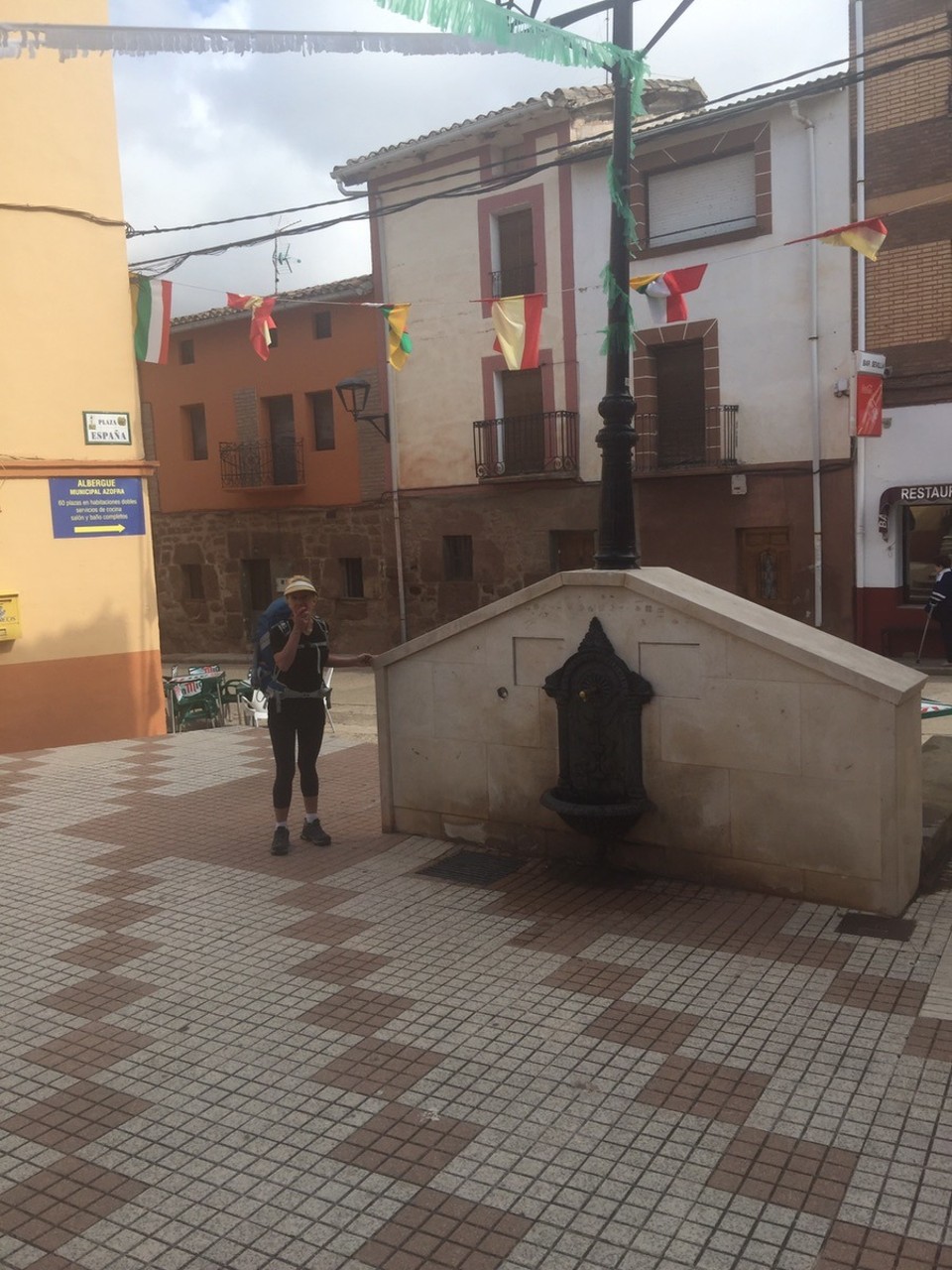  - Spain, Santo Domingo de la Calzada - Azofra Pilgrim Water Drinking Fountain behind the non-drinking Fountain. 