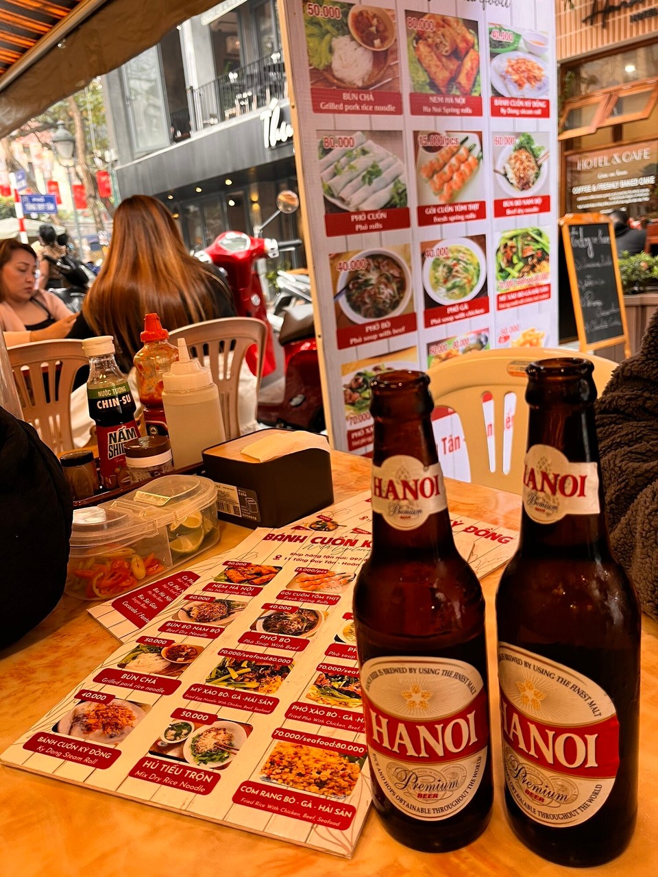 Vietnam - Hanoi - A quick bite to eat at this place before heading back to the hostel. I had beef stir fry which was really nice. Got grab bikes back to the hostel and then met a couple from Newcastle & Liverpool and had a few beers with them before our sleeper bus this evening