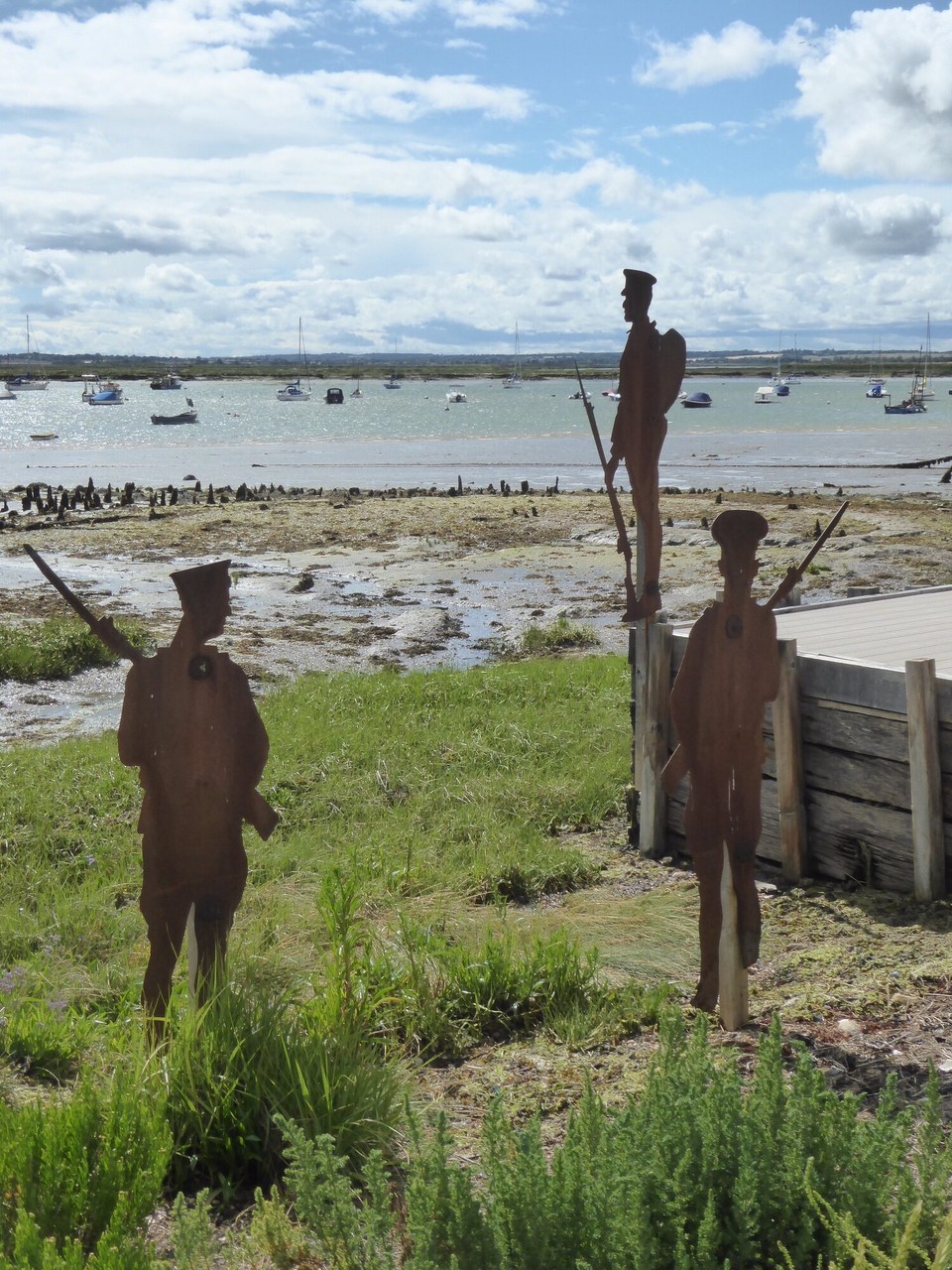 United Kingdom - Colchester - To commemorate the centenary of the end of WWI in 2019, 51 steel soldiers and sailors were erected at the Strood. They represent the men from the island who lost their lives. They were sold at an auction in 2020, and most have found homes on Mersea.