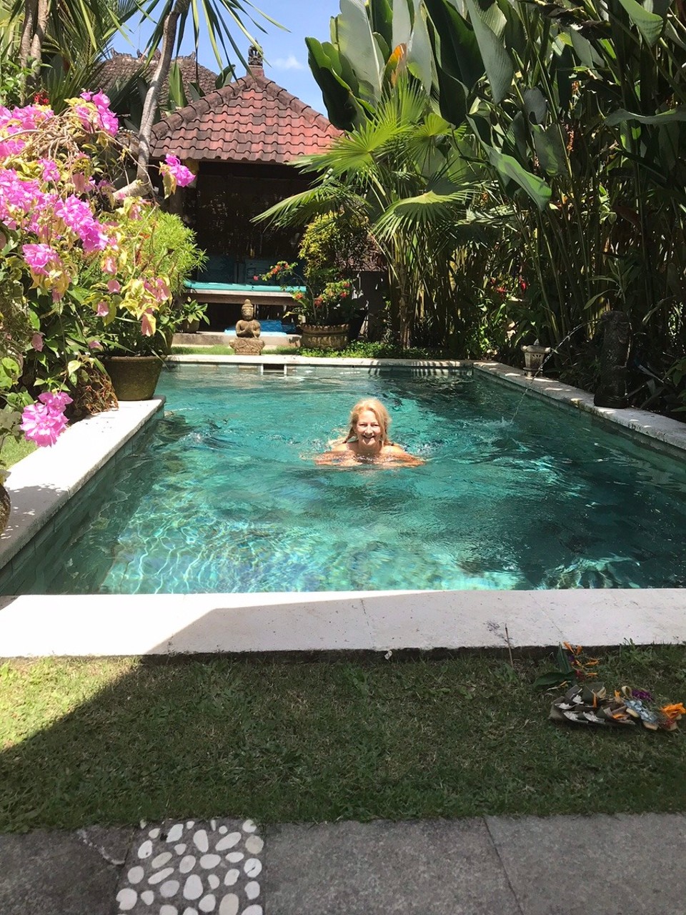Indonesia - Gianyar - Lou taking her first dip...