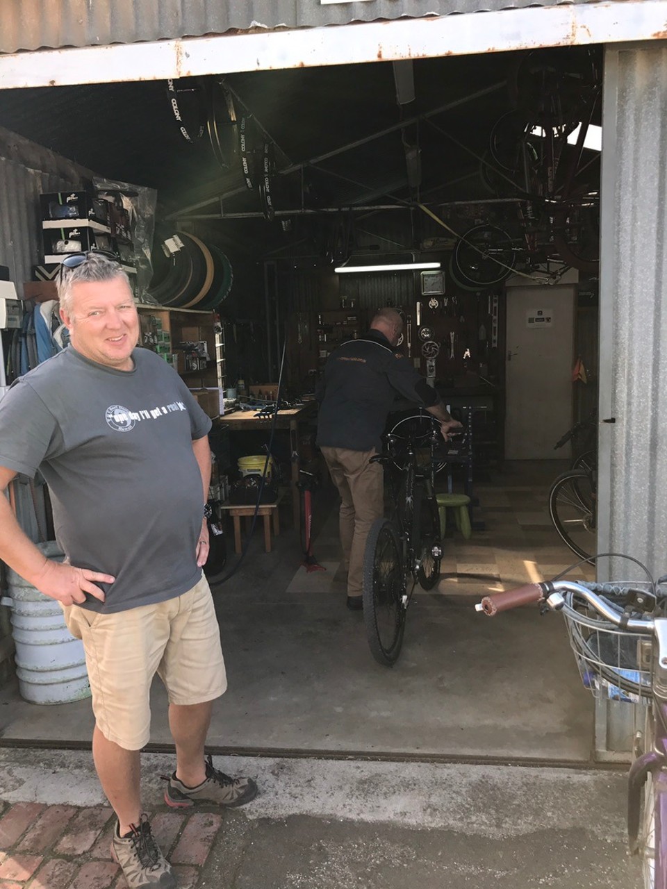 Australia - Angaston - Stevie's 6 th bike puncture .. keeps riding over catsheads !