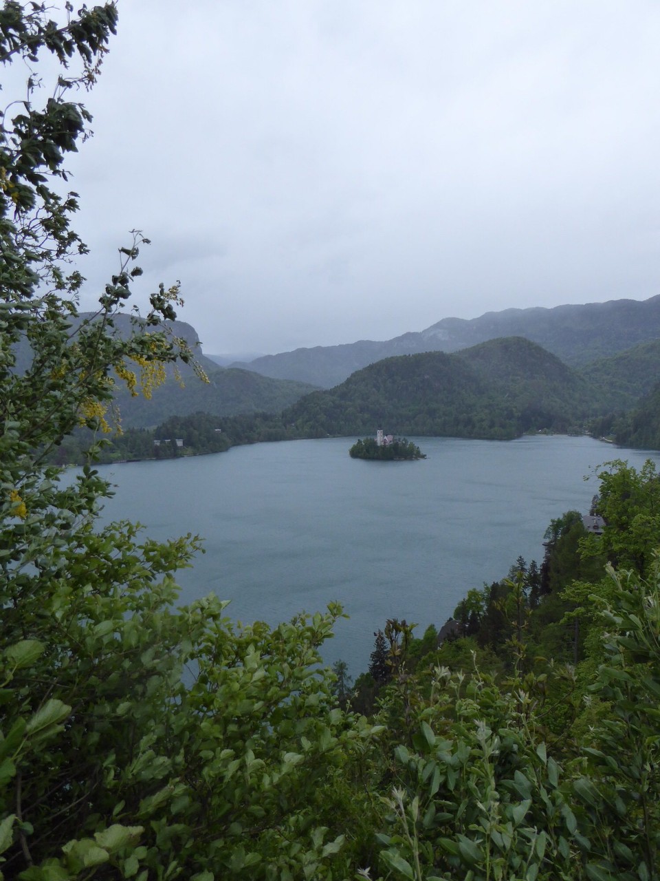 Slowenien - Bled - Der Blick von knapp unter der Burg auf den See von Bled