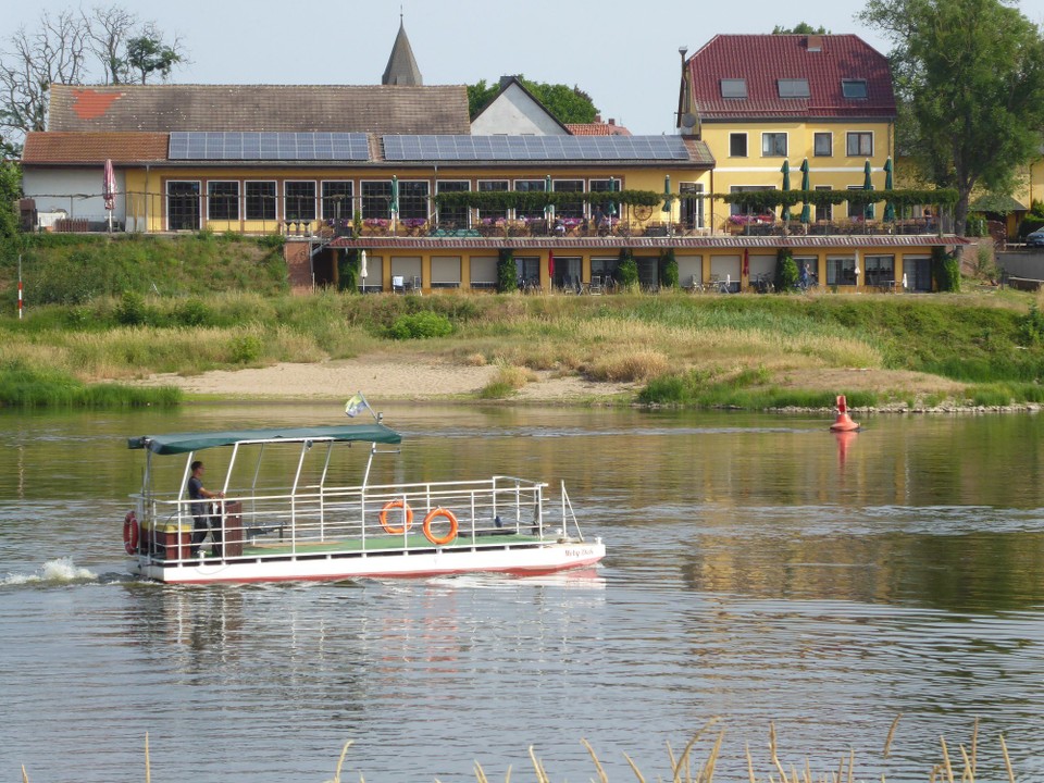 Deutschland - Lutherstadt Wittenberg - Aber zum Glück habe ich es schnell gemerkt und konnte ihn auf seinem Rückweg ablichten. Dieses Boot fuhr heute früh nur für mich. (Im Hintergrund mein Hotel ♥️)