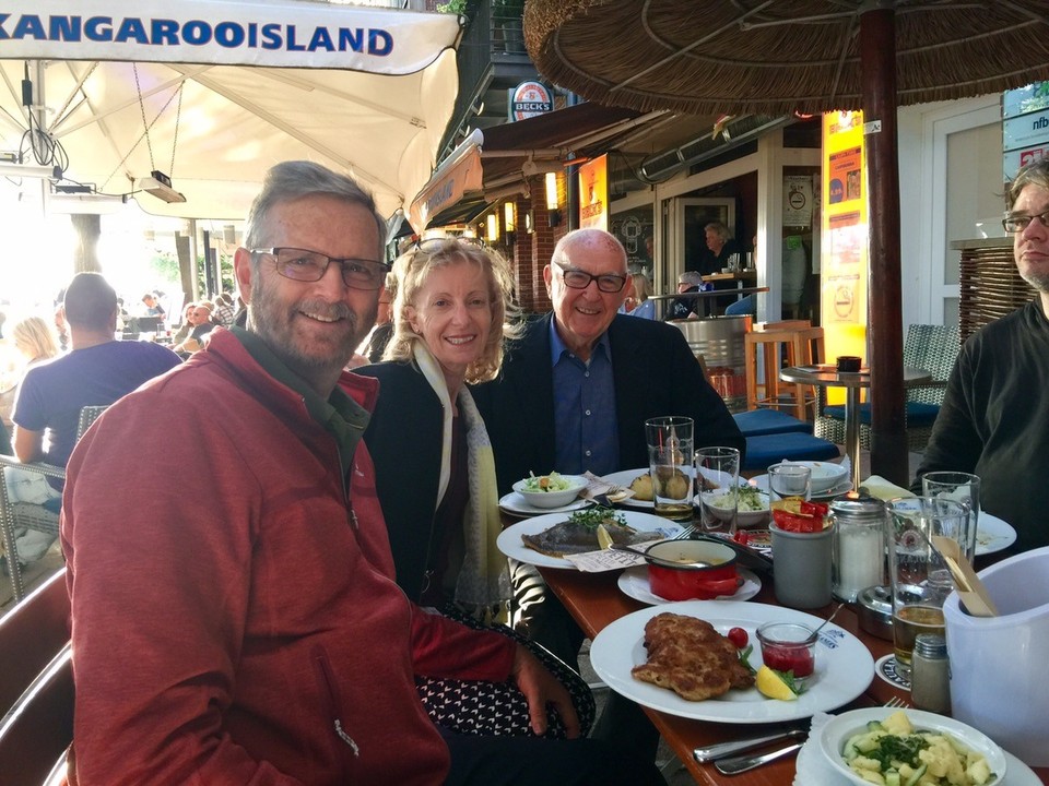 Germany - Bremen - Dinner at Paulaner, The Schlachter, Bremen along the Weser River. 
Ron (Wiener Schnitzel), Susie (Scholle (Flounder)) and my dear Godfather, Onkel Horst (roast pork). 