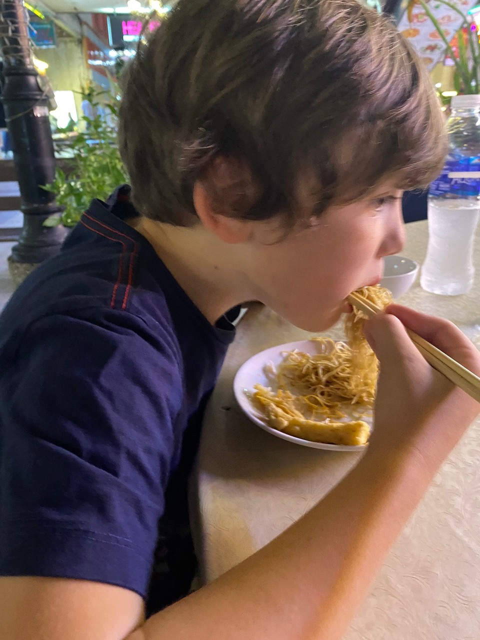 Thailand - Bangkok - Hier wusste Piet noch nicht, dass er sich die nächsten Tage ausschließlich von Reis und Pommes ernähren würde.